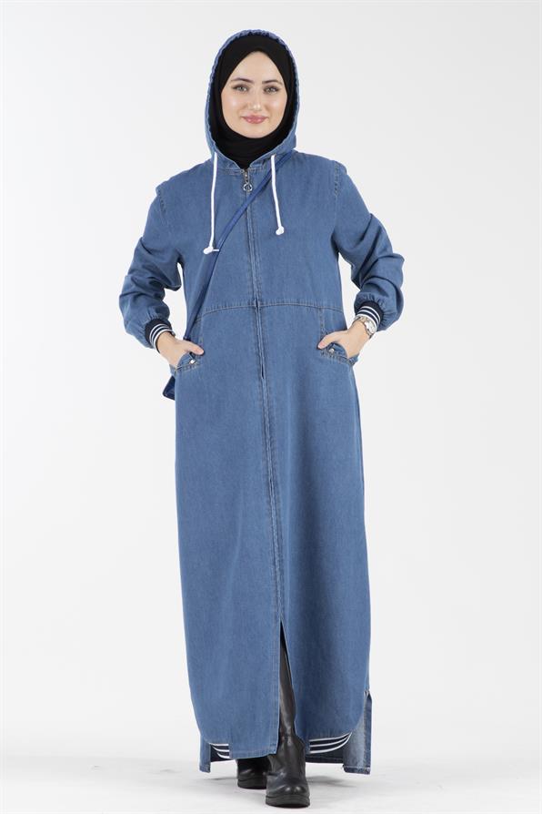 فستان جينز بتفاصيل الشريط -اللون الأزرق