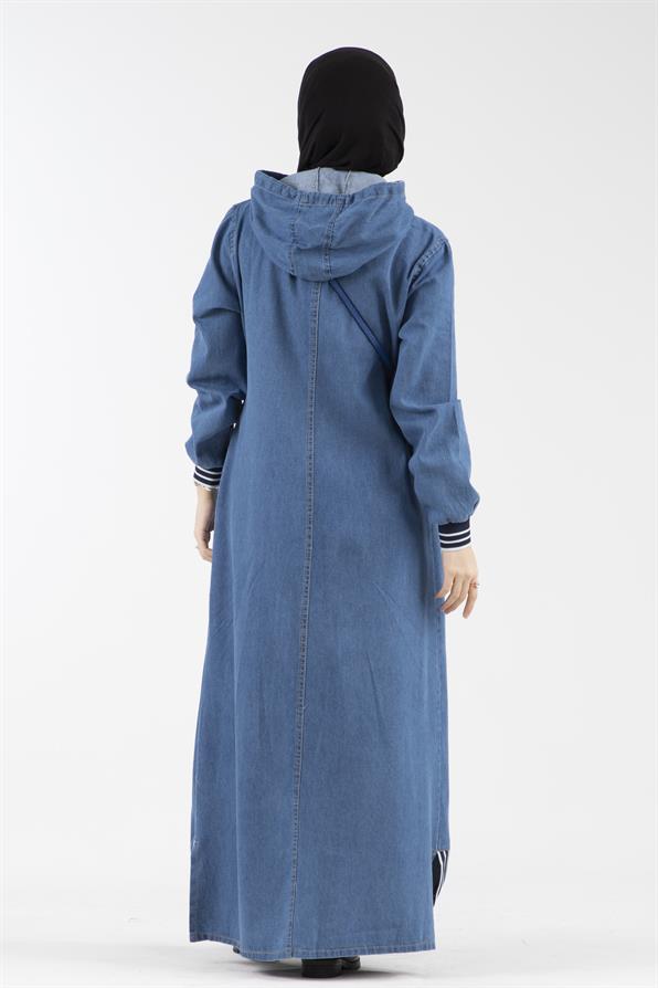 فستان جينز بتفاصيل الشريط -اللون الأزرق