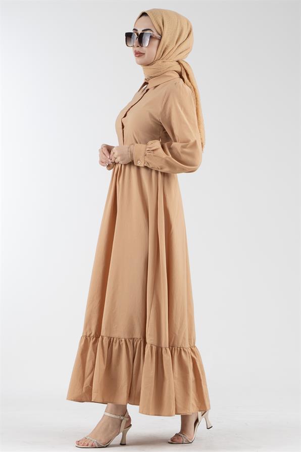 Mobile Belted Shirt Collar Dress-Camel