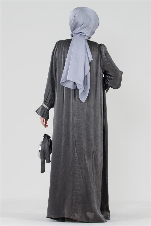 فستان سهرة بفصوص لامعة - رمادي داكن