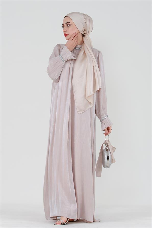 فستان سهرة بفصوص لامعة - بيجj