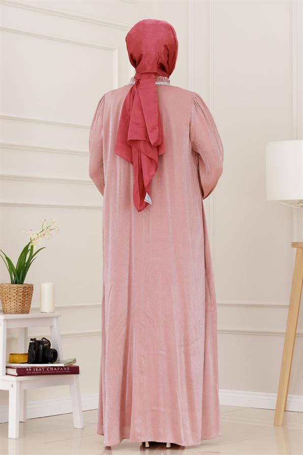 فستان سهرة بأحجار لامعة - وردي اللون