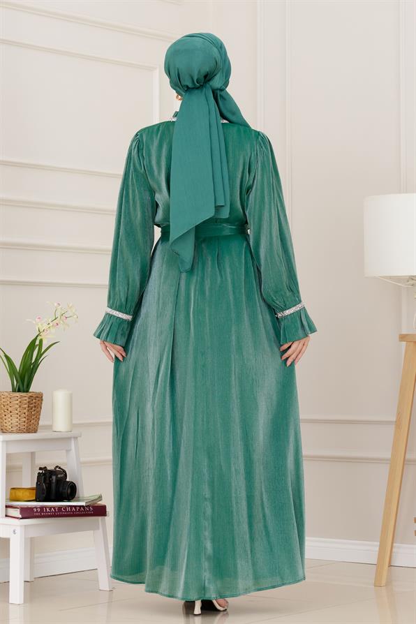 فستان سهرة بأحجار لامعة - أخضراللون