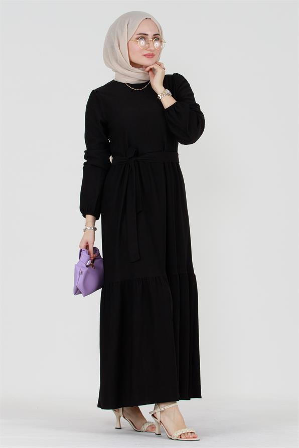 Shura Fringed Modest Dress-Black