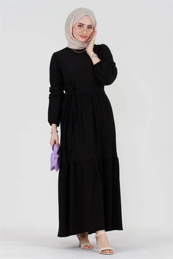 Shura Fringed Modest Dress-Black