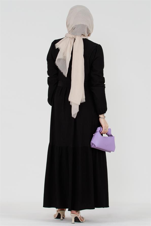 Shura Fringed Modest Dress-Black