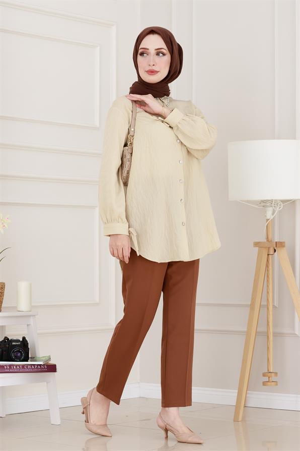 Taş Detaylı Hilal Tunik-Bej