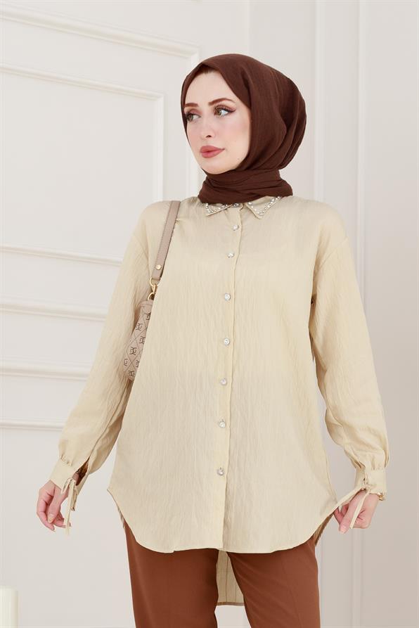 Taş Detaylı Hilal Tunik-Bej