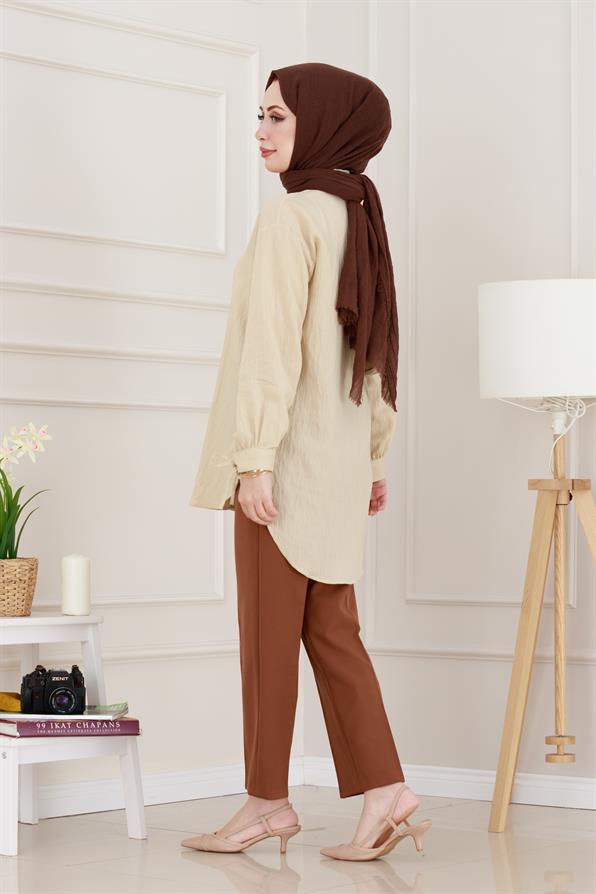 Taş Detaylı Hilal Tunik-Bej