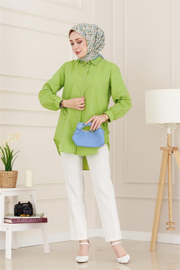 Taş Detaylı Hilal Tunik-Fıstık Yeşili
