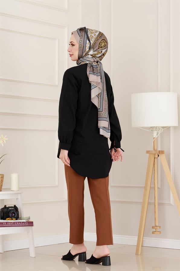 Taş Detaylı Hilal Tunik-Siyah