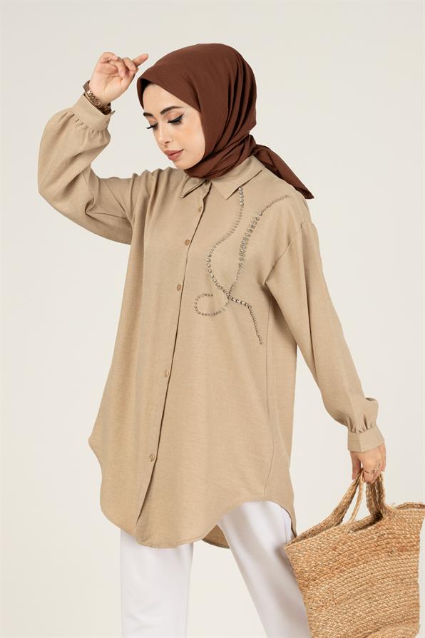 Taş Detaylı Tunik-Bej
