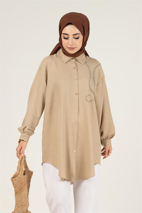 Taş Detaylı Tunik-Bej