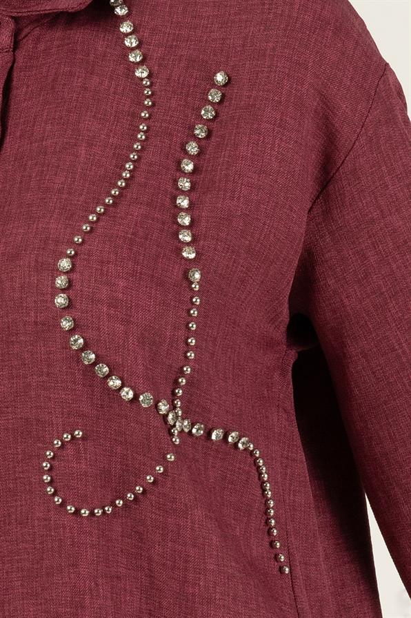Taş Detaylı Tunik-Mürdüm