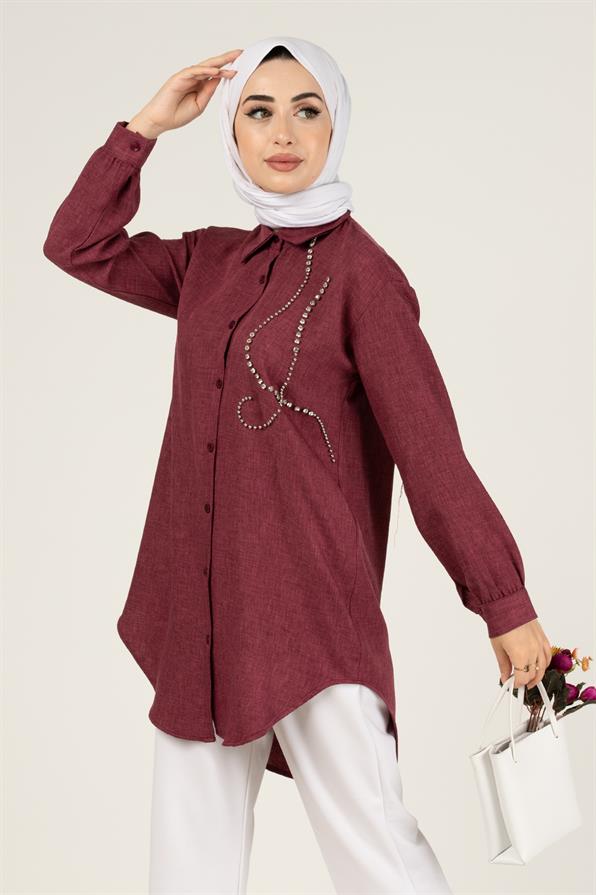 Taş Detaylı Tunik-Mürdüm