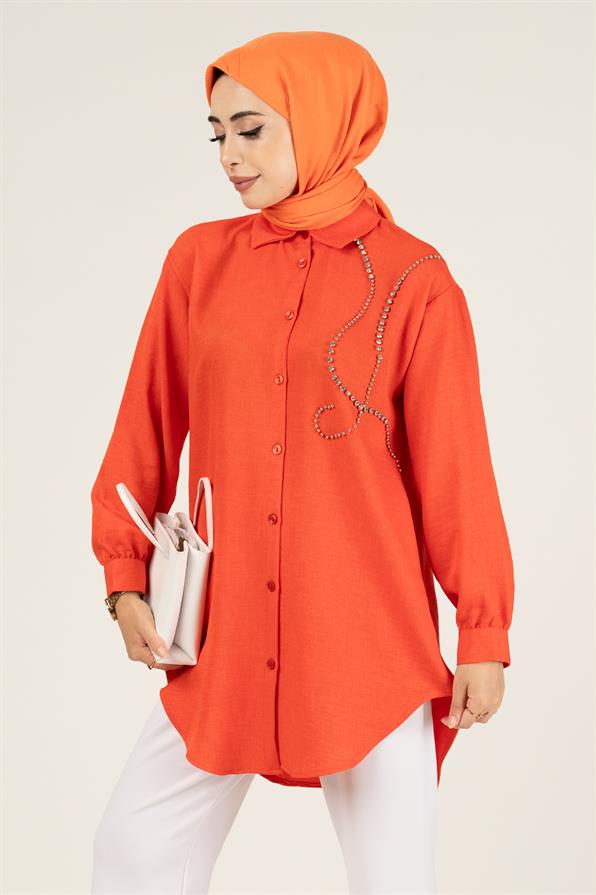 Taş Detaylı Tunik-Turuncu