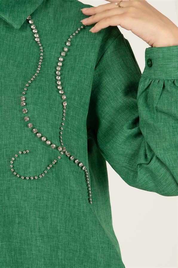 Stone Embellished Tunic-Emerald Green