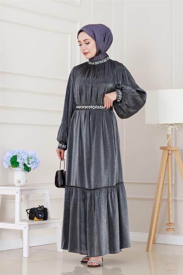 Taş İşlemeli Simay Abiye-Antrasit