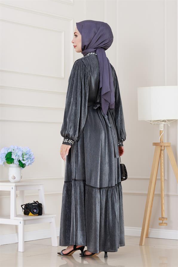 Taş İşlemeli Simay Abiye-Antrasit