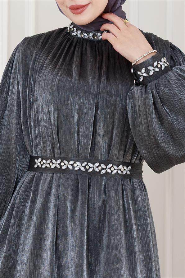 Taş İşlemeli Simay Abiye-Antrasit