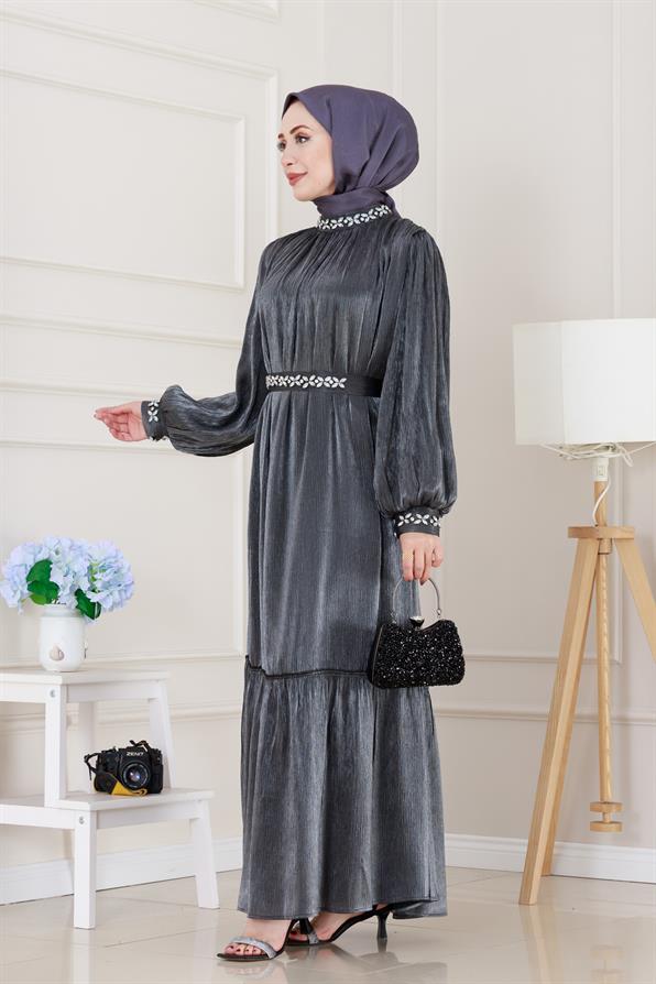 Taş İşlemeli Simay Abiye-Antrasit