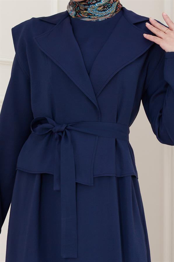 Tensel Yelekli Asel Elbise-Lacivert