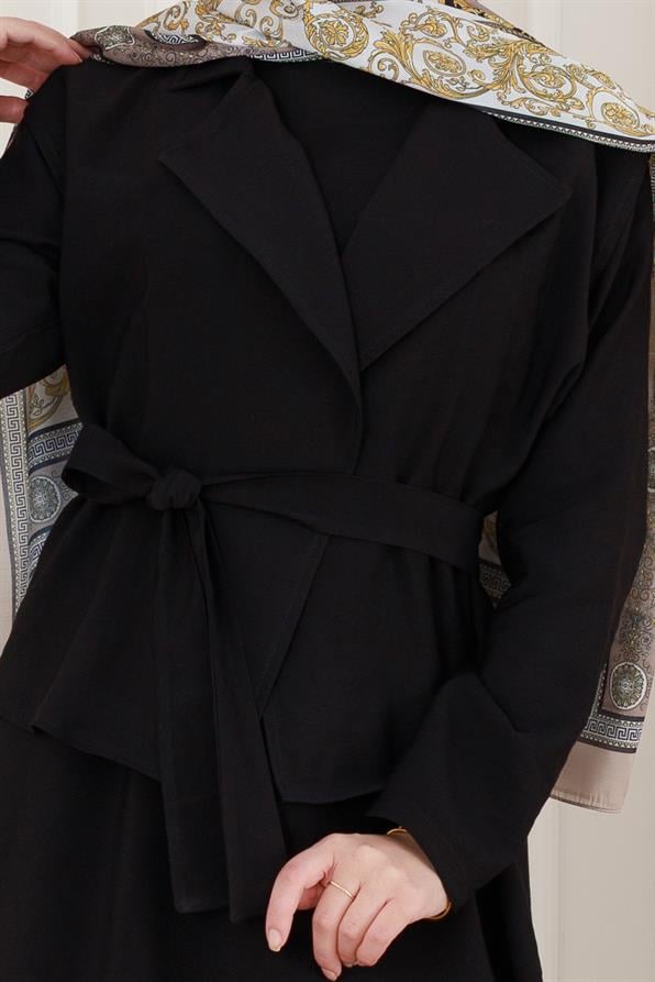 Tensel Yelekli Asel Elbise-Siyah