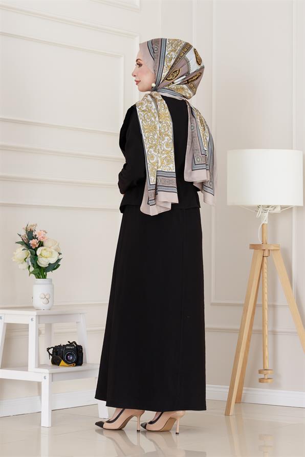 Tensel Yelekli Asel Elbise-Siyah