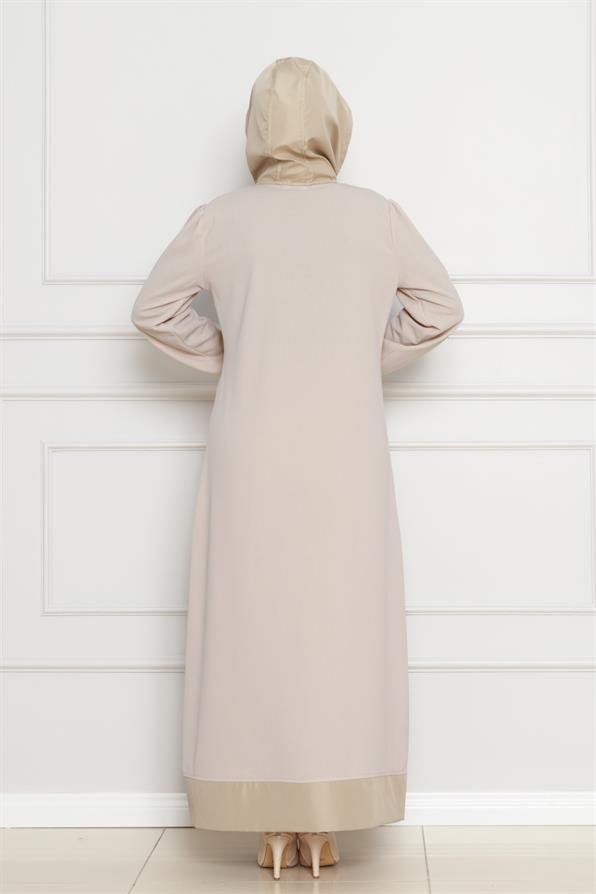 معطف بغطاء للرأس - بيج اللون 