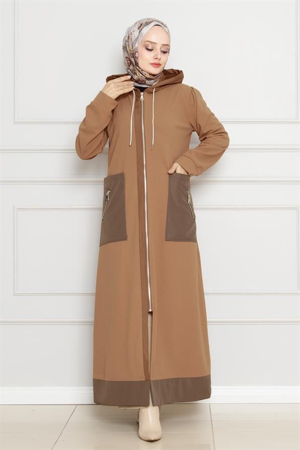 معطف بغطاء للرأس - مينك اللون 