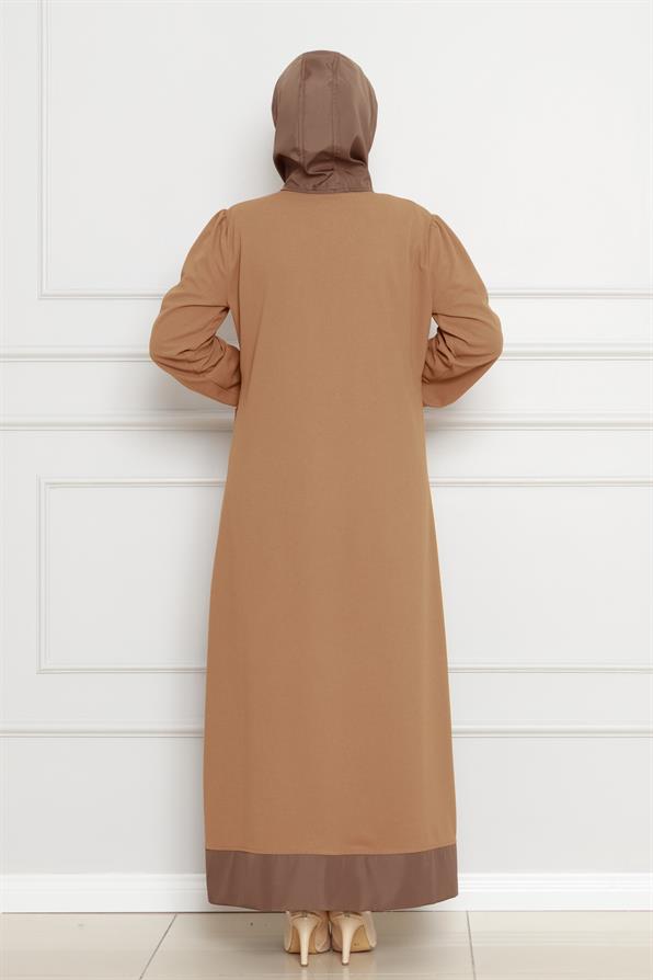 معطف بغطاء للرأس - مينك اللون 