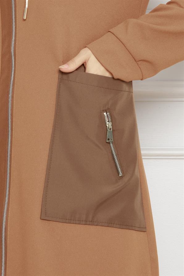 معطف بغطاء للرأس - مينك اللون 