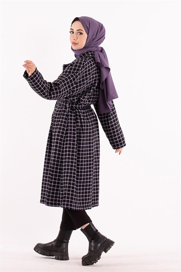 Tüvit Kumaş Kaban - Siyah Lila