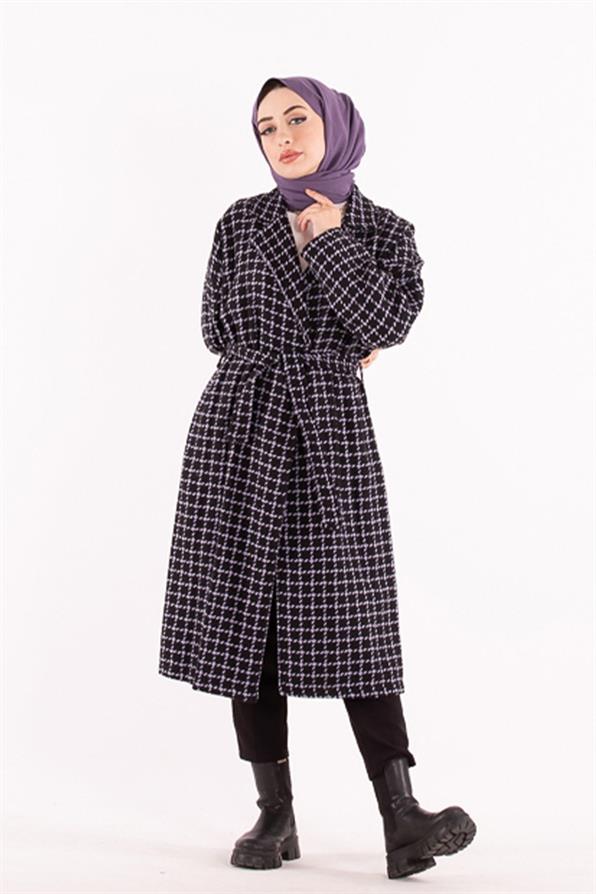 Tüvit Kumaş Kaban - Siyah Lila