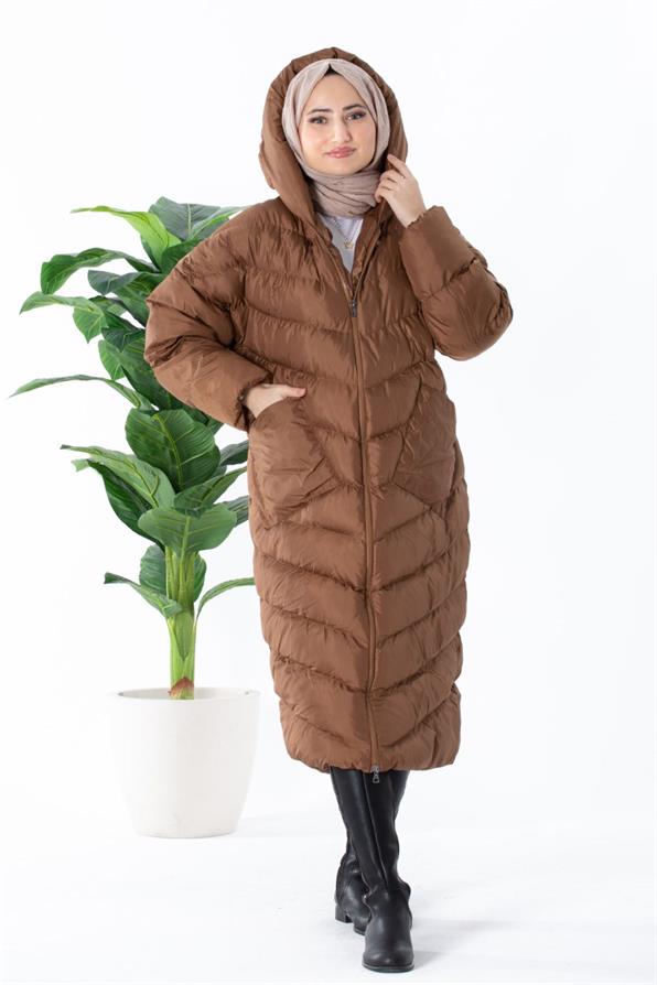 Long Puffer Women Jacket - Tan