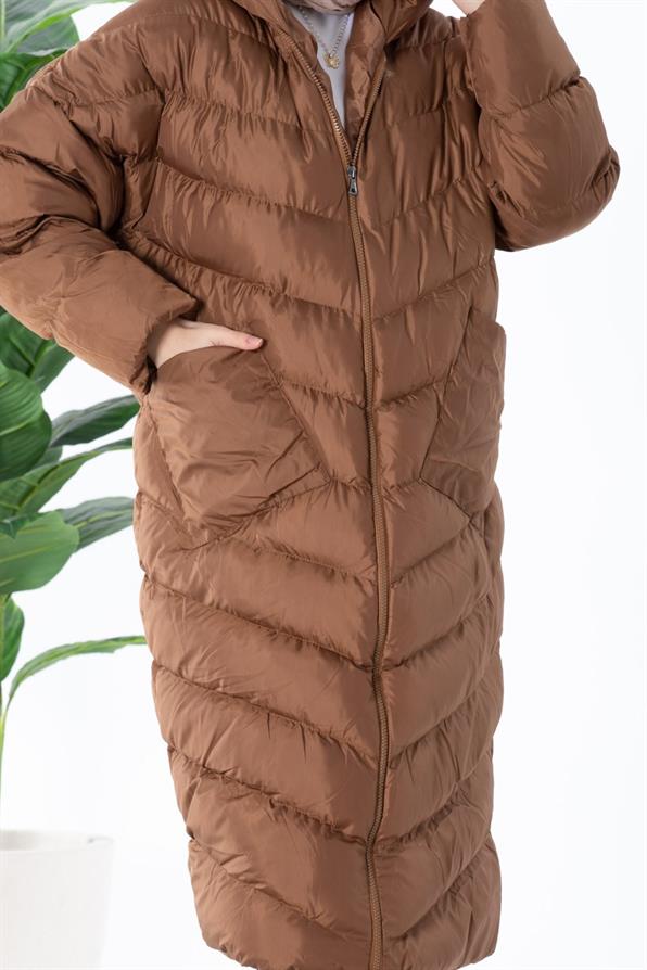 Long Puffer Women Jacket - Tan