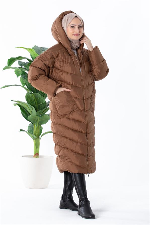 Long Puffer Women Jacket - Tan