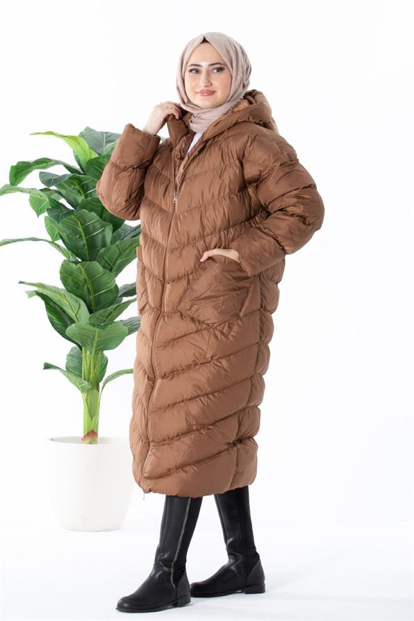 Long Puffer Women Jacket - Tan