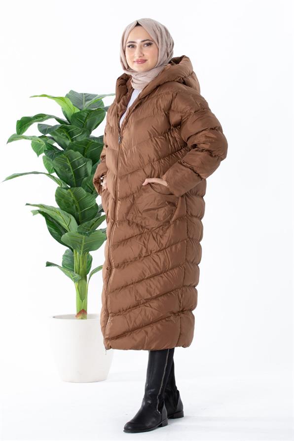 Long Puffer Women Jacket - Tan