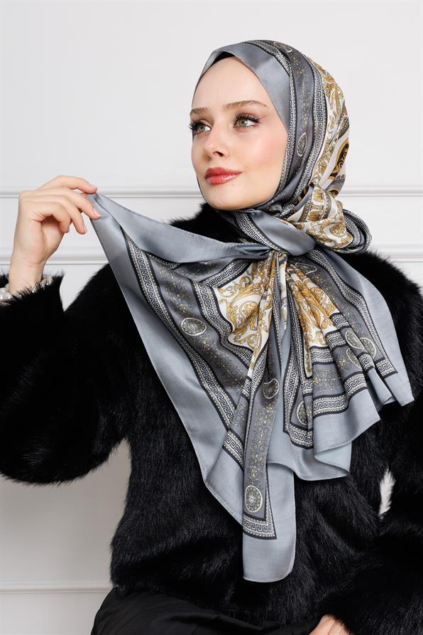 Versace Patterned Indian Silk Shawl-Anthracite color