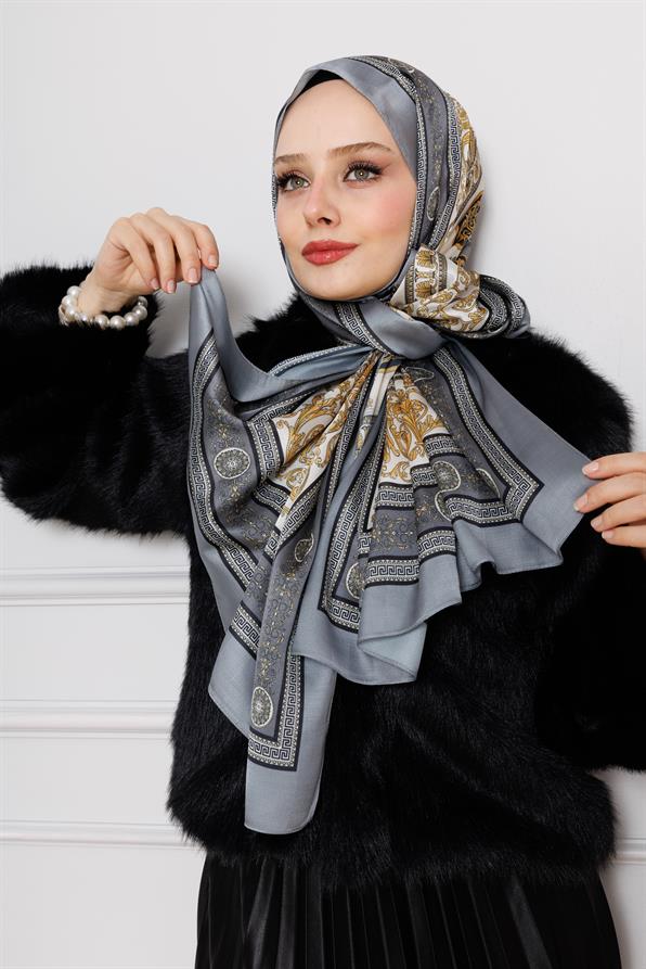 Versace Patterned Indian Silk Shawl-Anthracite color
