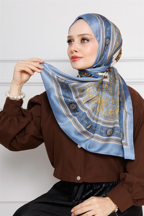 Versace Desenli Hint İpeği Şal-Bebe mavi