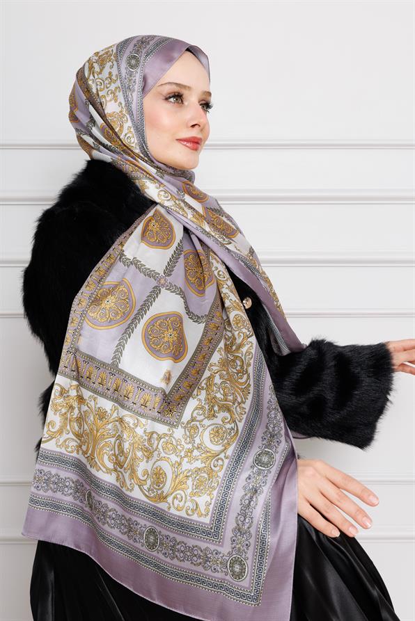 Versace Desenli Hint İpeği Şal-Lila
