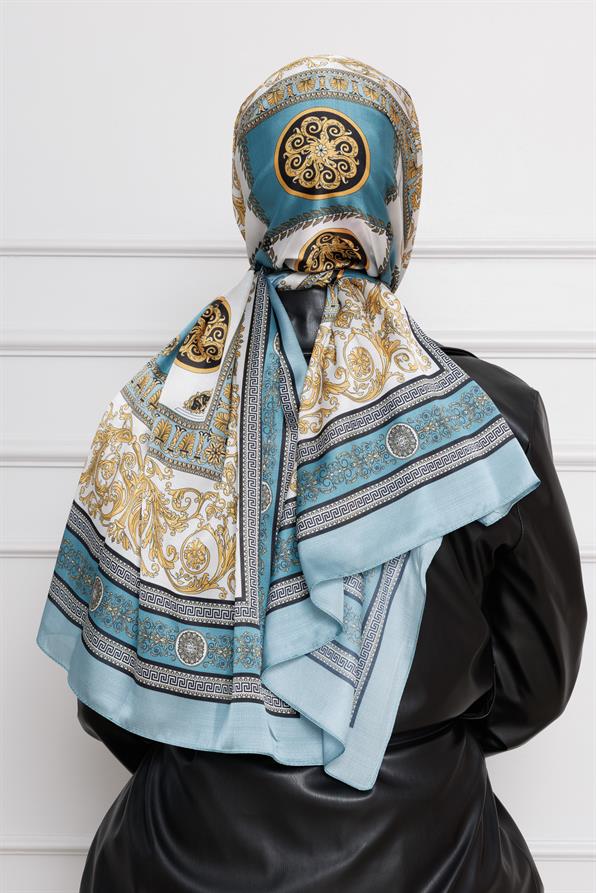 Versace Desenli Hint İpeği Şal-Mint Yeşili