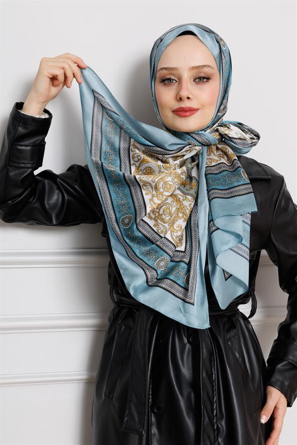 Versace Desenli Hint İpeği Şal-Mint Yeşili