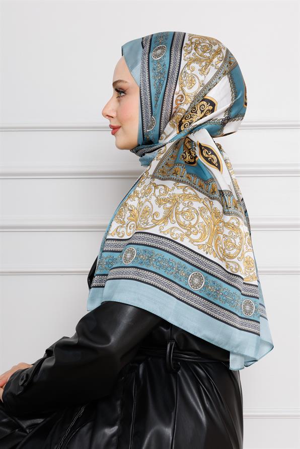 Versace Desenli Hint İpeği Şal-Mint Yeşili
