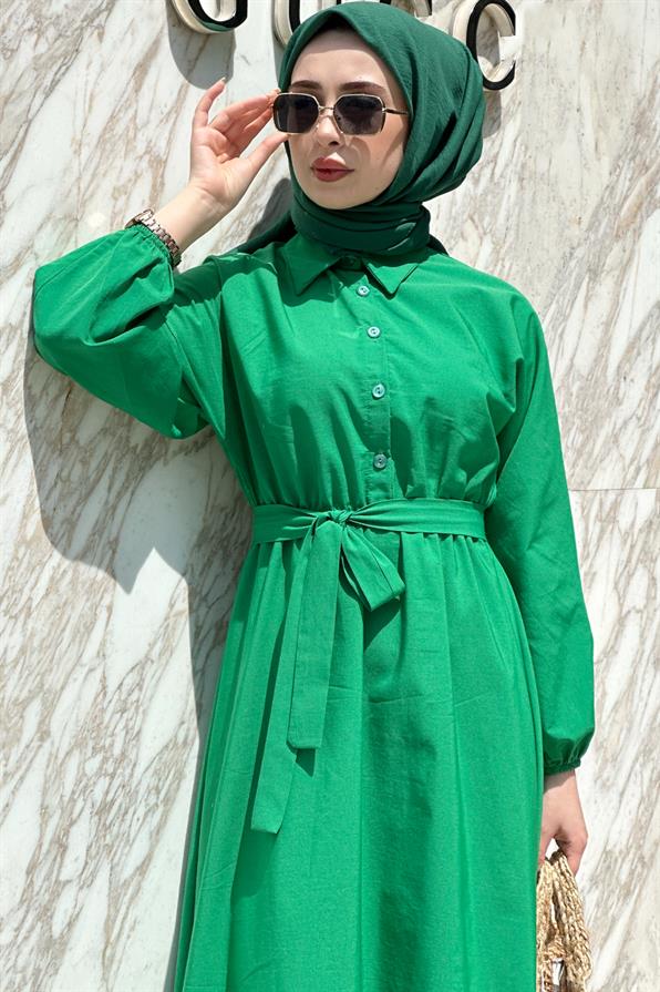 Yakalı Mevlana Elbise-Benetton Yeşili