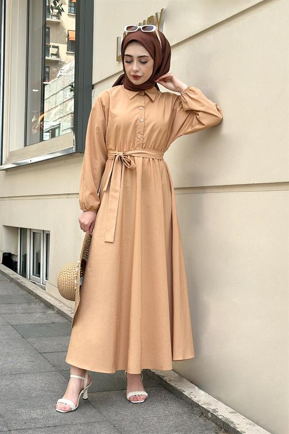 Collared Whirling Dervish Model Dress-Camel