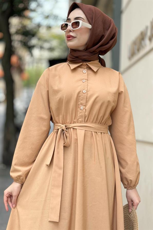 Collared Whirling Dervish Model Dress-Camel