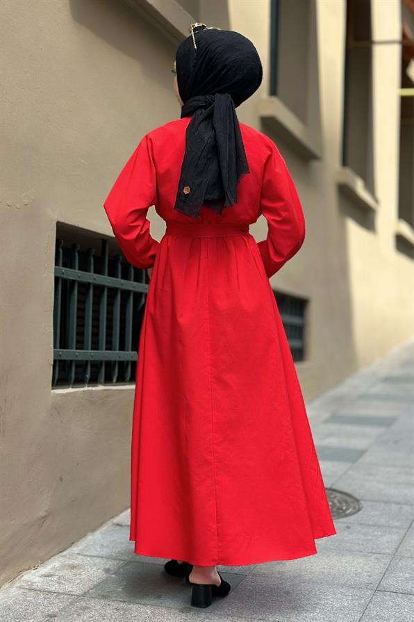 Collared Whirling Dervish Model Dress-Red